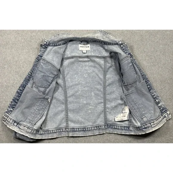 FRAYED Jeans  Denim Jacket Women's Medium Stone/Acid Wash Light Blue Classic‎ - Picture 7 of 12
